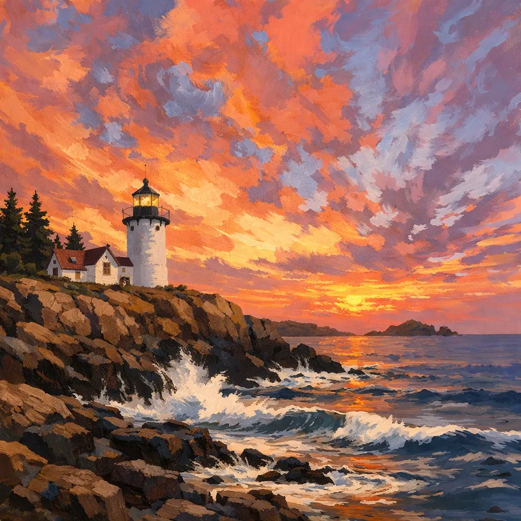 Coastal Lighthouse Sunset – Cross-Stitch Pattern | StitchThis